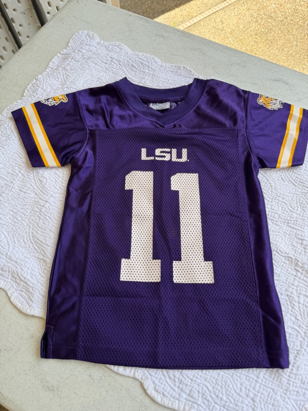Pro Edge LSU Kids Purple Football Jersey #11 with Yellow & White Trim